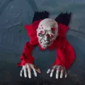 Halloween electric crawling zombie prop with glowing eyes and sound for scary haunted house decor. - Crawling Ghost in Red Clothes