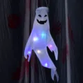 Halloween LED hanging ghost decoration windsock light up spooky party prop for haunted house. - Colorful Glowing - Grinning Face / Small (47*28cm)