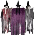 Decoración Halloween esqueleto con capucha gasa fantasma colgante conjunto, accesorio fiesta espeluznante. - Set de tres piezas