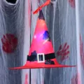 Halloween LED leuchtender Hexenhut rote Partykostüm Mütze mit Geistermustern und Gürtel - Leuchtend / Rot
