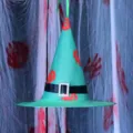 Halloween green witch hat with red ghost print, glowing party costume headwear decoration. - Non-Glowing / Green
