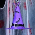 Purple Halloween witch hat with black bats and LED lights, perfect for party spooky costume decor. - Non-Glowing / Purple