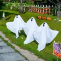 Halloween outdoor ghost decorations 3-piece set glowing yard stakes party props. - Y002 White Ghost Ground Stake