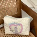 Quilted makeup bag with cute dog print, large capacity cosmetic pouch for travel and daily use. - Heart Puppy Storage Bag