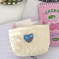 Cute quilted storage bag with rainbow heart patch, portable cosmetic and sanitary pouch. - Rainbow