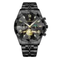 Orologio da uomo nero al quarzo con lunetta sfaccettata e cinturino in acciaio lusso - Stile Nero (2672-JH)