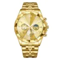 Orologio da uomo in oro di lusso al quarzo con lunetta sfaccettata e quadranti multifunzione. - Stile Oro (2672-JJ)