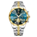 Orologio meccanico automatico da uomo di lusso con ghiera sfaccettata e cinturino in acciaio. - Quadrante Blu Stile Oro Argento (2672-LAN-SAN)