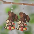 Pendientes de Conejo de Pascua de Madera con Estampado Floral Primaveral y Ganchos - Estilo Conejo Spring Vibes (2586)