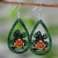 St. Patrick's Tag Grüne Holz Tropfen Ohrringe Irische Zwerg Kleeblatt Ohrhänger Schmuck - Grüner Zwerg Klee (SHE2323)