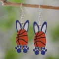 Ostern Basketball Kaninchen Holz Ohrringe, süße neuartige Tier Sport Ohrschmuck für Damen. - Stil 2229