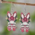 Osterhasen Holz Ohrringe Blumenkranz niedlich Frühlings Tiere hängend Ohrschmuck Geschenk - Stil 2233