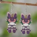 Osterhase Holz hängende Ohrringe mit Blumenkranz detaillierte Nahaufnahme Ansicht. - Stil 2234