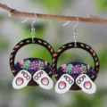 Osterhasen Fuesse Holzohrringe, bunte Ostereier Korb Design Ohrhaenger Schmuck - Eierkorb Hasenpfoten (2454)