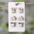 Süße hölzerne Kaninchen Ohrstecker Set für Damen und Mädchen, drei Paar schöne Hasen Ohrringe. - Cartoon-Hasenelement 6er-Set (2135) / 3er Set