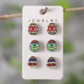 Süße Osterhase Holzstecker Ohrringe Set, bunte Cartoon Osterei Schmuck Geschenk für Damen. - Buntes Osterei Stil (2136) / 3er Set