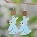 Osterhase PU Leder Holz Ohrringe süße blaue Tier Statement Ohrhänger für Damen Mädchen. - Blauer Hasenform-Stil (2403)