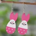 Osterhase Holz Ohrringe Rosa Punkte Osterei Hängende Ohrringe Schmuck fur Damen Geschenke - Rosa Punktierter Hase Ei (2540)