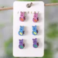 Osterhase Ohrstecker Set bunte süße Kaninchen Ohrringe für Damen Mädchen Schmuck Geschenke. - Pink Blau Lila Cartoon Hasen Ohrstecker Set (2620)
