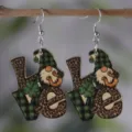 St. Patricks Tag Holz Zwerg Leo Karree LOVE Ohrringe Gruen Kleeblatt Festlicher Schmuck - LOVE Gnom Stil (SHE322)