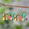 Osterholz Karotten Eier Ohrringe, farbige Frühlingsparty Holzschmuck Geschenke für Damen. - Karotten Ei Buchstaben Stil (2510)