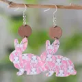 Boucles d'oreilles pendantes en cuir PU bois lapin de Pâques bijoux pour femme mignon - Style Imprimé Lapin Blanc (2405)