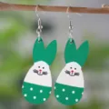 Hölzerne Ostern Hase Pünktchen Ohrringe Grüne Festival Schmuck Geschenk Für Frauen Damen - 2542