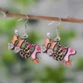 Osterhase Holz Ohrringe mit Karotte und Leopardenmuster fuer Damen Festtagsmode Party Geschenke. - Leopard Hasenohr HOP Stil (2511)