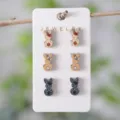 Hölzernes Kaninchen Ohrringe Set Leopard Print süß Tier Schmuck Variante Option für Damen - Leopard Tarnung Hasen Silhouette Ohrstecker Set (2649)