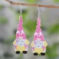 Boucles d'oreilles gnomme lapin de Pâques en cuir PU goutte d'eau bijou festif mignon - Style Forme de Gnome Rose (2409)