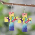 Bunte hölzerne Kreuz Ohrringe mit niedlichem Regenbogen Hasen Muster, oster Schmuck Geschenk. - Regenbogen Hase Kreuz Stil (2554)