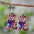 Osterhase Ei Holz Ohrringe festliche baumeln Schmuck süße Feiertag Geschenk Accessoire Artikel - Hase Ei Milchshake Stil (2556)