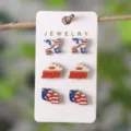 Amerikanische Flagge USA Holz Ohrstecker Set 4. Juli patriotischer Schmuck Geschenke - Windrad Kuchen USA Ohrstecker Kollektion (SHE2065)