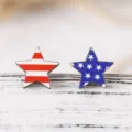 Vintage American Independence Day red white and blue star wooden stud earrings pair for women - Stars And Stripes Star Style (SHE736)