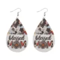 Muttertag tropfenförmige Kunstleder Ohrringe mit blessed MOM Druck und Kuhfellmuster. - Blessed MOM Kuhdruck Ohrringe (Leder 3)