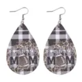Schwarz-weißer karo leopard print football mom leder tropfen ohrringe für damen neu - Football MOM Gitter Leopard Ohrringe (Leder 7)