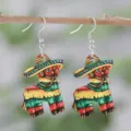 Süße mexikanische Piñata Esel Holz Ohrringe mit Sombrero Hut, bunte Party Hängeohrringe. - Esel mit Hut Stil (SHE2775)
