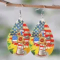 USA Unabhängigkeitstag Flagge Tropfen Ohrringe Kreuz Sonnenblume PU Leder Schmuck - Stil 2