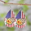 Amerikanische Flagge Sonnenblume Leder Tropfen Ohrringe für Unabhängigkeitstag Schmuck - Stil 3