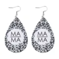 Leo-Muster Tropfen PU-Leder Ohrringe mit MAMA Buchstaben Design für Muttertagsgeschenke. - MAMA S/W Leopard Tränenohrringe (Leder 10)