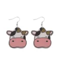 Süße Cartoon Kuh PU Leder Holz Baumwoll Hängeohrringe für Damen Trendige Ohrschmuck - Rosa Nase Kuh Schleife Holzohrringe (Holz 3)