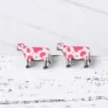Süße hölzerne Kuh Ohrstecker mit rosa schwarzen Flecken, trendiger Tierschmuck für Damen. - Rosa Schwarz Cartoon Kuh Stil (Artikel 361)