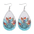 Boho Western Türkis Sonnenblume PU Leder Tropfen Ohrringe für Damen Modeschmuck Ohrschmuck - Stil 1