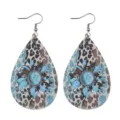 Westlicher Stil Leopard Türkis Sonnenblume doppelseitig PU Leder Tropfen Ohrringe chic - Stil 2