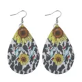 Westlicher Stil Kuhprint Sonnenblume Tropfen Kunstleder Ohrringe fur Damen Mode Schmuck - Stil 4