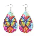 Bunte Schmetterling PU Leder Tropfen Ohrringe, modische Blumen Print Ohrhänger für Damen. - Bunter Schmetterling Floral (3)