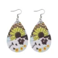 Westlicher Stil Sonnenblumen Leoparden Kuhmuster PU Leder Tropfen Ohrringe Mode Schmuck - Stil 6