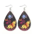Schmetterling PU Leder Tropfen Ohrringe Bunter Schmetterling Print Ohrhänger Variante - Gelb-Blauer Schmetterling (5)