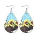 Modische Sonnenblumen Tropfen Ohrringe doppelseitig PU Leder Kuhmuster Schmuck Damen Alltag - Stil 7