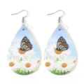 Gänseblümchen Schmetterling PU Leder Ohrringe Tropfenform Sommer Damen Schmuck Variante. - Gänseblümchen Schmetterling Muster A (6)